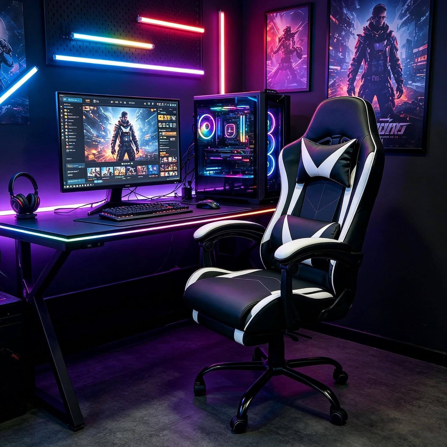 gaming chair, ergonomic computer chair with footrest and lumbar support, height adjustable gaming chair, ergonomic computer chair with footrest and lumbar support, height adjustable