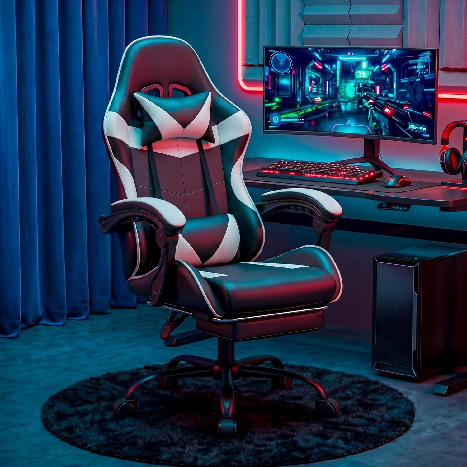 gaming chair, ergonomic computer chair with footrest and lumbar support, height adjustable gaming chair, ergonomic computer chair with footrest and lumbar support, height adjustable