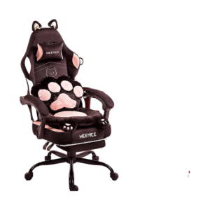 pink gaming chair cute with cat ears paw lumbar and cushion,ergonomic computer