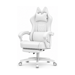 white gaming chair,ergonomic massage computer office desk chair with footrest,pocket spring cushion,reclining